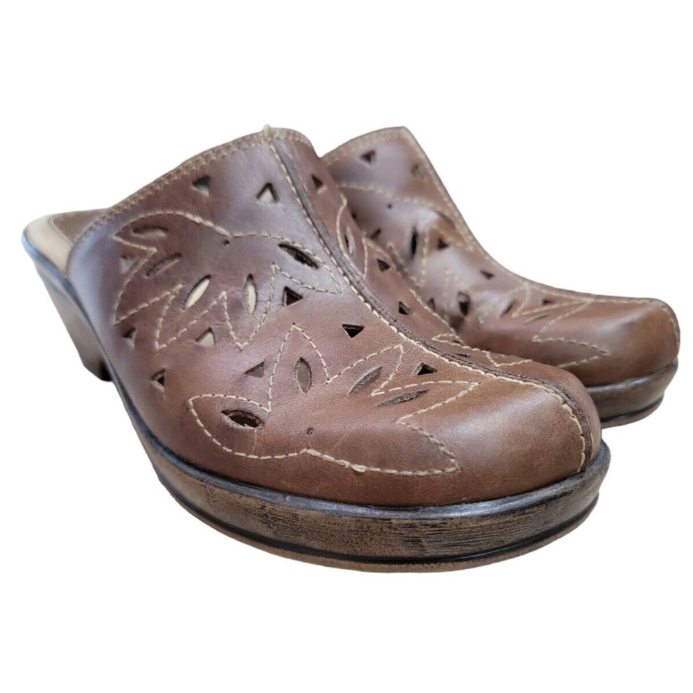 BASS‎ Brenda Women's Brown Leather Slip On Clogs Mule Shoes Size 7.5 M